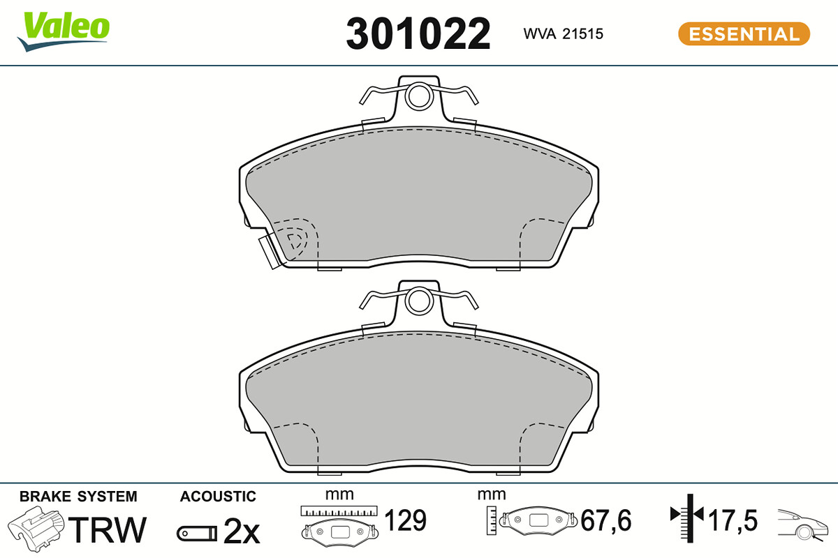 Jeu de 4 plaquettes de frein VALEO ref. 301022